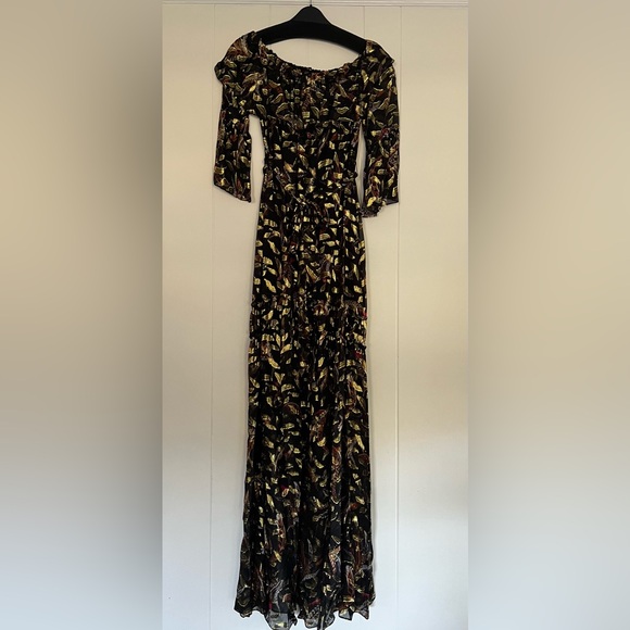 NWT Rachel Zoe Collection Quinn Maxi Dress - Feather Print Gold Fil Coupe Size 2 - Picture 8 of 13